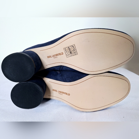 NWB Karl Lagerfeld "The Frieda" leather & suede, midnight blue, shoe booties. - Picture 4 of 9